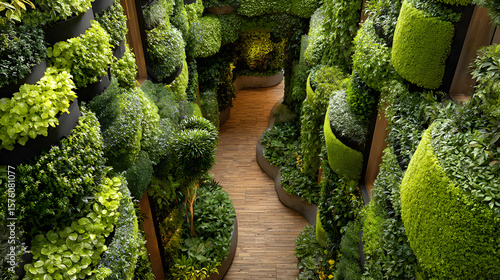 Wallpaper Mural Overhead View of Green Wall Planters with Lush Foliage, Modern Vertical Garden Design and Greenery Elements. Torontodigital.ca