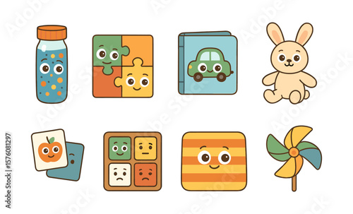 Cute educational toys: sensory bottle, soft puzzle, quiet book, cuffin, memory match, mood board, cozy mat, relaxation spinner