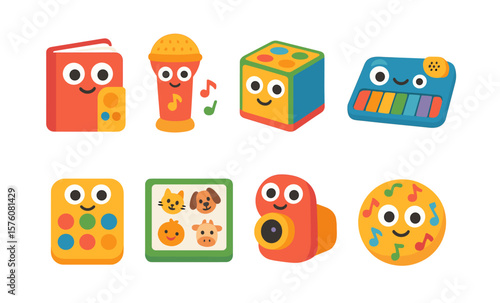 Colorful children's toys: sound book, singing toy, light cube, music mat, and more