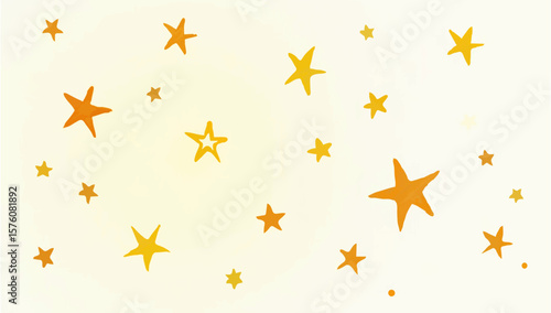 Golden Stars Watercolor Illustration on Cream Background

