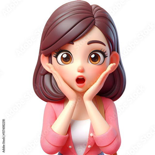 Surprised woman with hands on face, transparent background