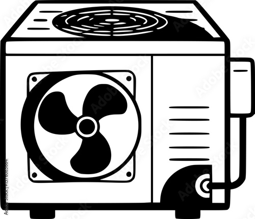Black and white minimalist illustration of an outdoor air conditioning unit
