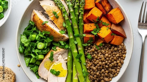Flatlay of mismatched leftovers turned into nourish bowl