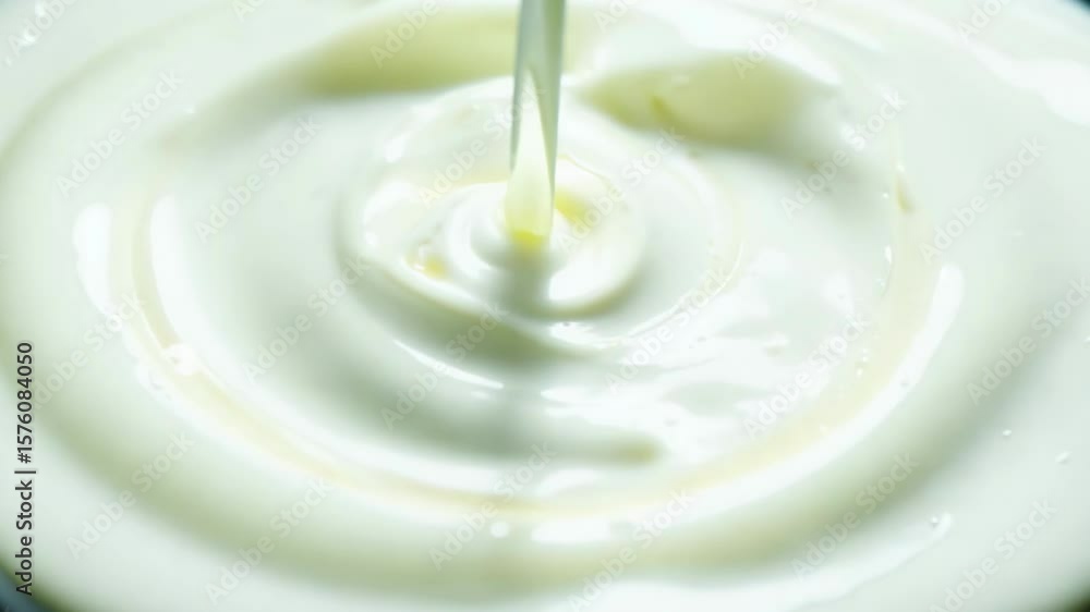 Vibrant white liquid pours steadily into white circular container creating mesmerizing swirling patterns and ripple effects with smooth fluid motion and dynamic texture Vibrant white liquid pours steadily into white circular container creating mesmerizing swirling patterns and ripple effects with smooth fluid motion and dynamic texture