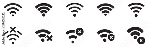 Wi-Fi signal. Wireless internet symbol. Set of sign for connect of network. wireless and wifi icon set. WiFi Signal Strength Icons Set. Wireless Network Connectivity Symbols. Internet Connection. 