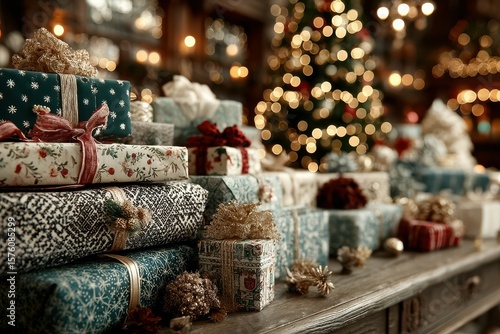 Wallpaper Mural Festive scene with beautifully wrapped presents and a decorated Christmas tree in a cozy interior setting during the holiday season Torontodigital.ca