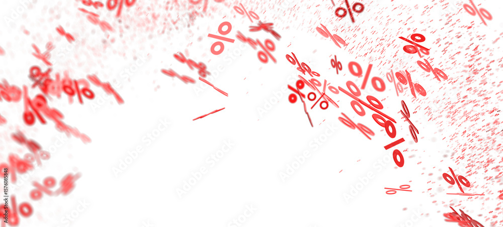 Obraz premium Abstract background with red percentage symbols flying. Ideal for sale, discount, or finance concepts.