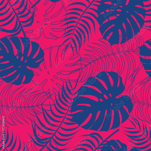 Abstract Floral seamless pattern with leaves. tropical background	
