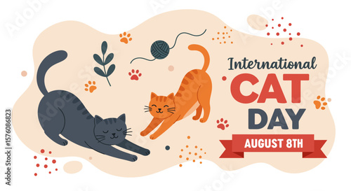 Celebrate international cat day, vector illustration