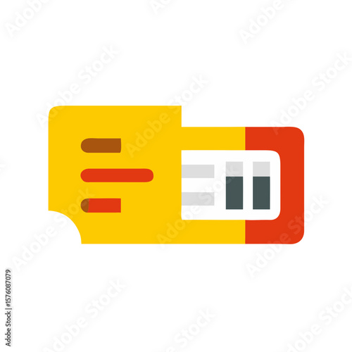Ticket design with yellow and red colors featuring barcodes  