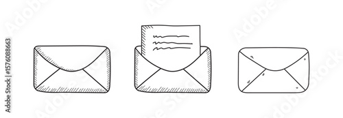 Hand-drawn envelope and mail icon set illustration.