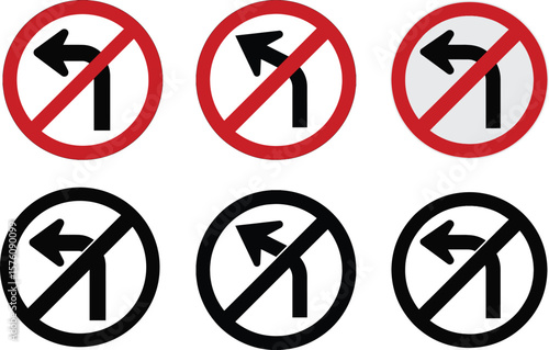 No Left Turn and No Right Turn Traffic Signs Vector Illustration Isolate on White Background 