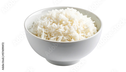 Bowl of Steamed White Rice on Clean White Background