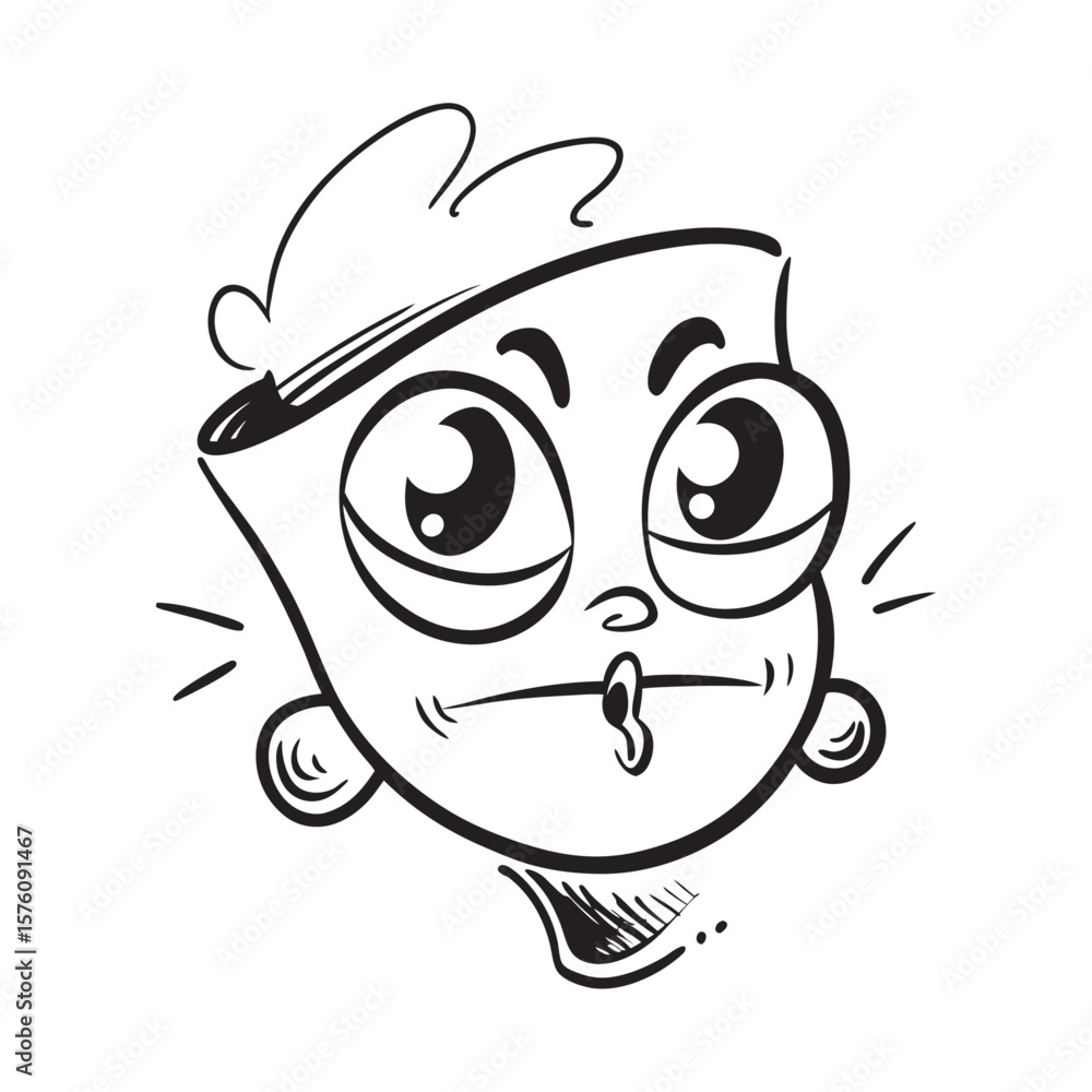 Cartoon Face with Surprised Expression as Black Contour Art Cartoon Face with Surprised Expression as Black Contour Art