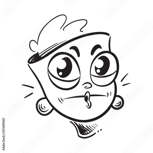 Cartoon Face with Surprised Expression as Black Contour Art