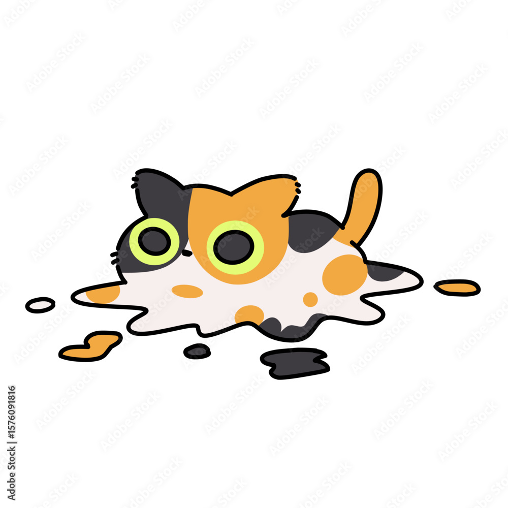 Fototapeta premium Funny calico cat melting vector illustration 