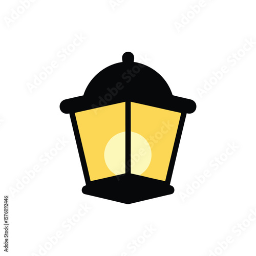 Wallpaper Mural A vintage black street lantern with a glowing yellow bulb, isolated on white background Torontodigital.ca