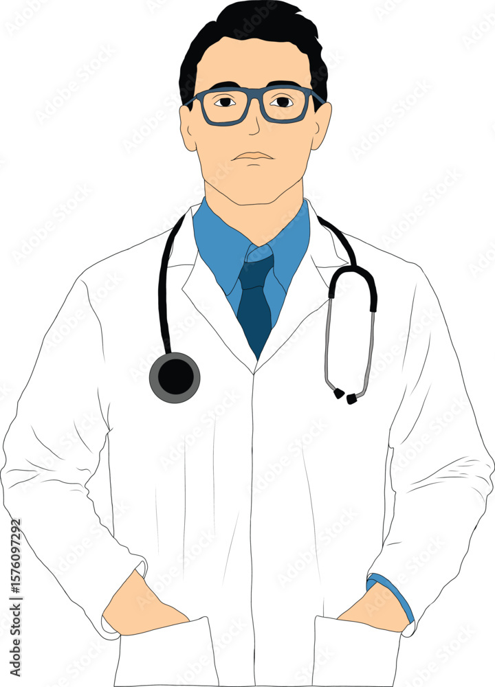 Fototapeta premium doctor with stethoscope. hand drawn cartoon style drawing