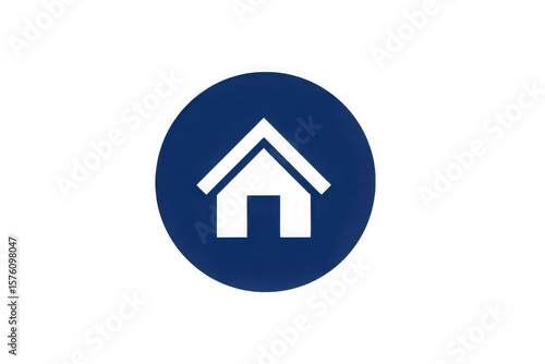 A blue circle with a black house icon in the center on a white background