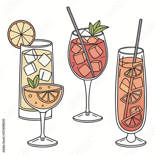 Set of cocktails and drinks vector illustration free design.