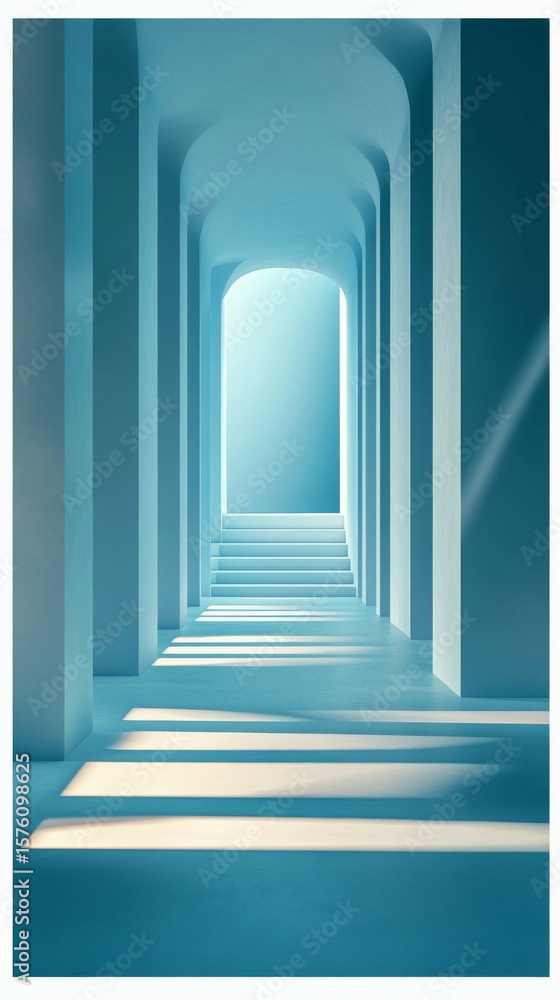 Fototapeta premium Hallway with Arches and Steps Leading to Light