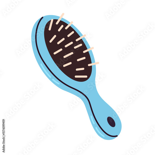 Blue handled oval hair brush with soft bristles for detangling and hair maintenance