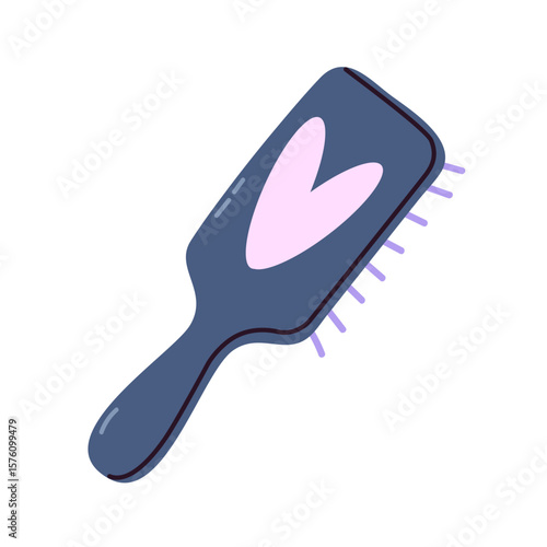 Dark paddle hair brush with pink heart print for detangling and daily hair care
