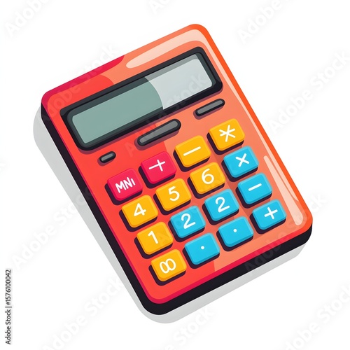 Colorful, cartoon-style calculator illustration.