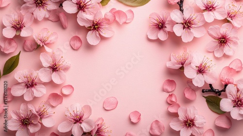 Delicate pink blossoms arranged on a pastel background.