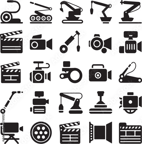 "Set of 20 Minimalist Icons of Filmmaking and Production Equipment"