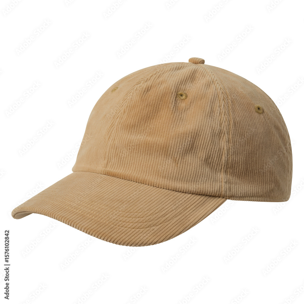 Fototapeta premium Stylish Corduroy Cap Featuring a Soft Beige Color and Relaxing Fabric on a Transparent Background