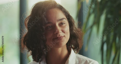  Close-up slow motion of young woman at the office talking to her coworker crush