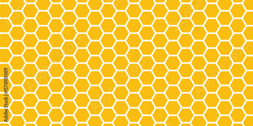 Honeycomb hexagonal seamless pattern. Yellow, orange beehive background. Gradation color. Honeycomb, bees hive cells pattern. Grid design, vector background. Flat vector illustration.