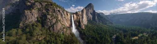 Breathtaking waterfall viewpoint in yosemite 360 degrees hdr panoramic landscape photography