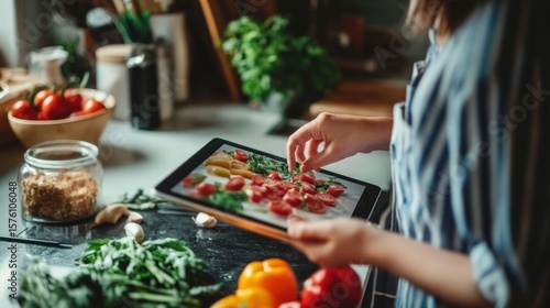 Person using tablet in kitchen