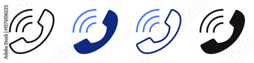Vector icon or logo of handset phone related to website's contact us section, 24 / 7 phone support and internet chat. Symbols for website or app UI, logo design, illustration