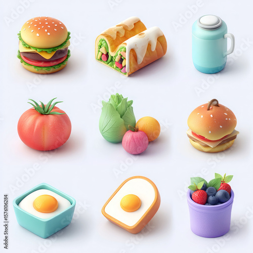 Healthy and Fast Food Vector Icons on White Background