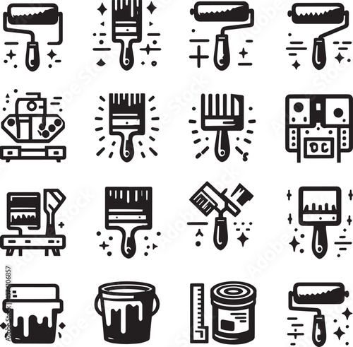 black and white icons set paintbrush