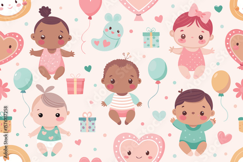 Seamless Pattern Design with Adorable Baby Illustrations for Textile or Wallpaper