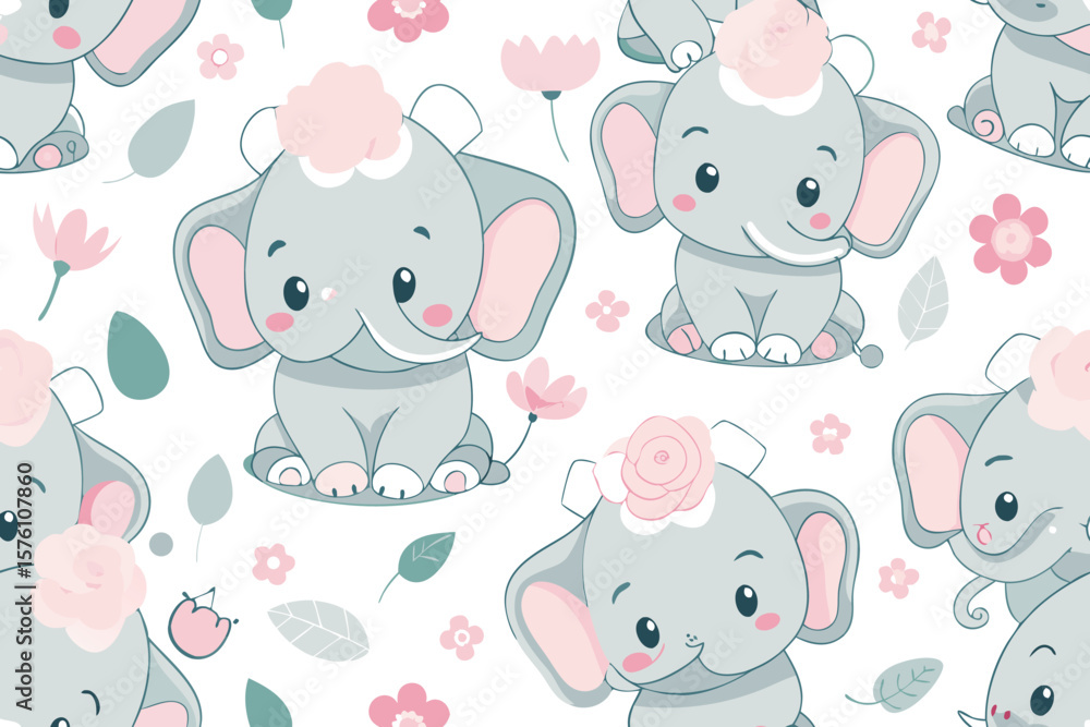 Obraz premium Seamless Pattern of Cute Baby Elephants with Playful Design Elements for Children