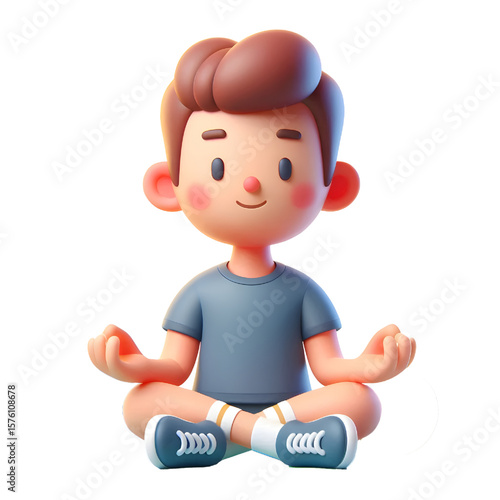 Calm person meditating in lotus pose, transparent background