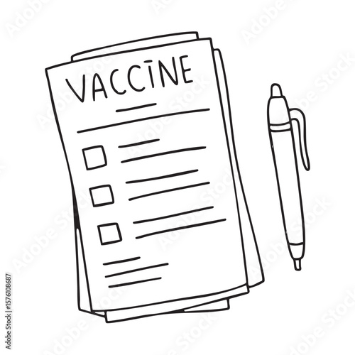 A vaccine record sheet placed beside a pen