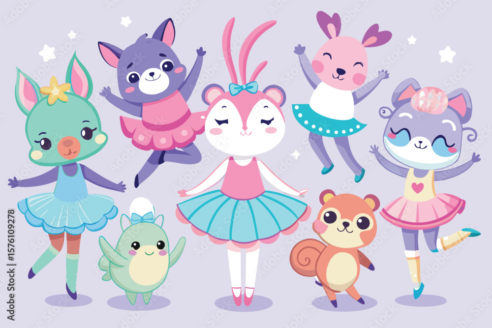 Naklejka premium Whimsical Illustration with Eight Objects in a Colorful and Playful Style
