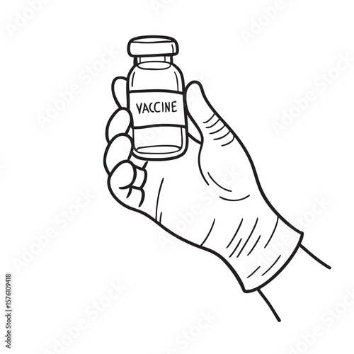 A gloved hand carefully holding a vial of vaccine
