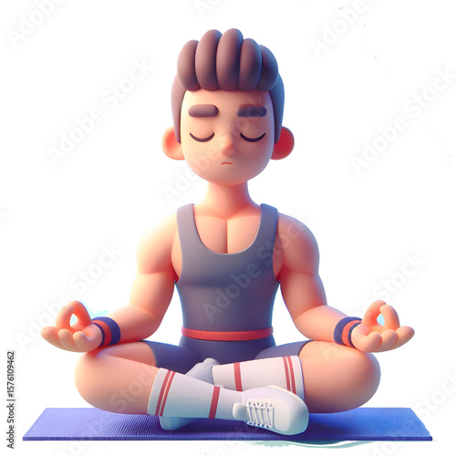 Calm person meditating in lotus pose, transparent background