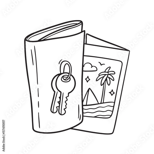 A vacation pamphlet resting next to a room keycard