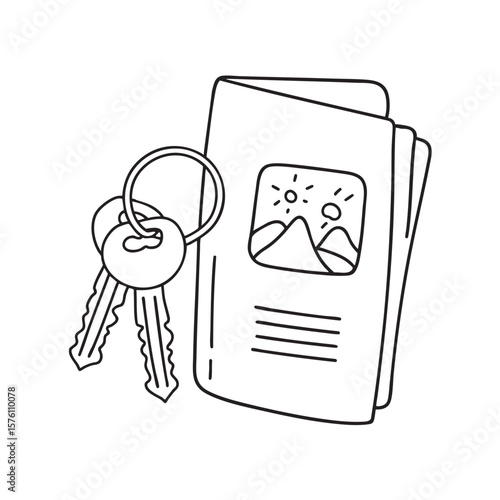 A folded travel brochure beside a hotel keycard