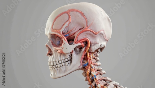 Human skull anatomy model medical laboratory 3d render clinical environment side view education concept