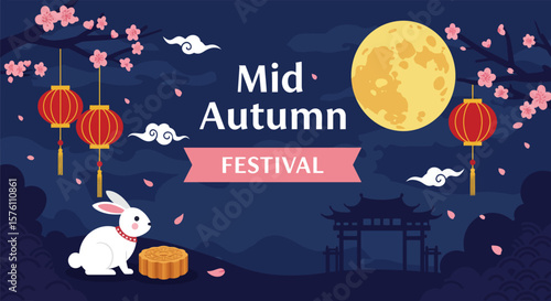 Digital banner mid autumn festival, design vector illustration
