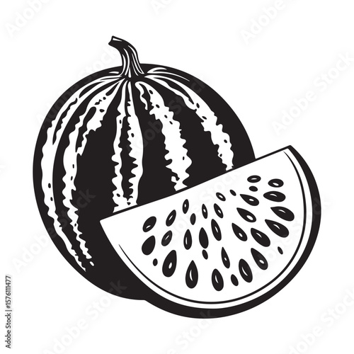 Watermelon silhouette, Watermelon vector illustration, watermelon slice silhouette vector, Black and White Vector Illustration Watermelon silhouette